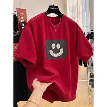 特大碼300斤紅色蛇年本命過新年衣服短袖t恤男女情侶純棉半袖上衣