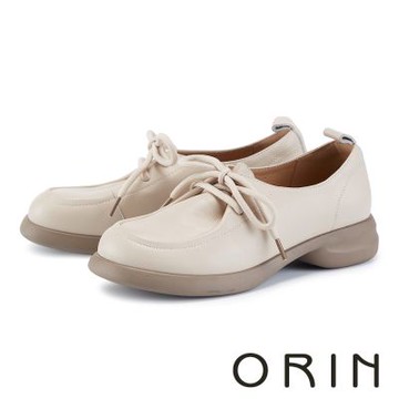 ORIN 真皮百搭綁帶厚底德比鞋 米色
