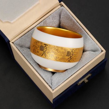 (免運)鎏金主人杯茶杯陶瓷茶盞純金羊脂玉瓷白瓷品茗杯功夫茶杯茶碗建盞