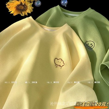 【推薦清倉】大尺碼 150公斤簡約刺繡短袖T恤女夏季寬鬆設計感華夫格百搭短袖上衣大尺碼TEE VK3
