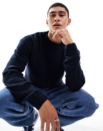 Jack & Jones Essentials knitted jumper with drop shoulder in navy