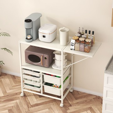 免運 可開票 廚房微波爐小家電儲物柜奶油風折疊家用移動餐邊柜置物架收納架子