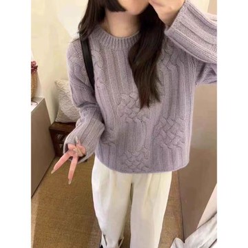 重工坑條加厚粗線絞花純山羊絨衫