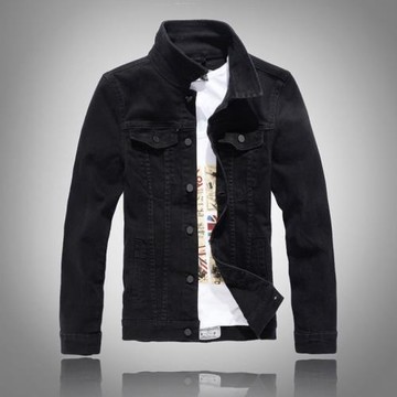 春秋新款男士韓版修身黑色帥氣休閑長袖牛仔外套潮流夾克簡約上衣