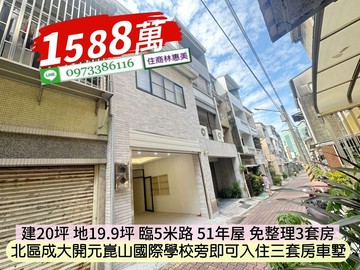 北區成大開元林森即可入住三套房車墅/住商林惠美｜台南市北區開元路