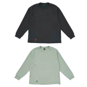 KANGOL 大學T 深灰 綠 口袋 拼接 抽繩 中性 64551001-