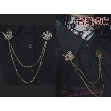 現貨在台 復古靜止的時間原特別雙鏈領夾 暗黑萬聖節別針胸針軟妹哥德系蒸汽龐克lolita帥氣西裝搭配齒輪優美宮廷風街拍