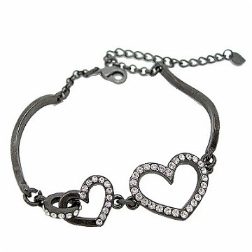 【Charme】時尚鏤空心型水晶鑽 手鍊 神秘黑