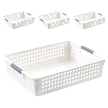 收納籃 手提設計 鏤空設計  34 x 25.5 x 8cm  矮款大號 白色  4個