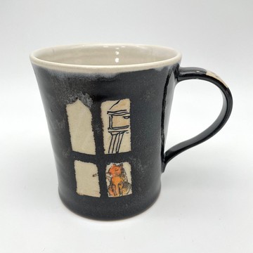 【陶佐陶 TAOZOTAO】貓咪馬克杯-黑白釉(看著窗外的貓)