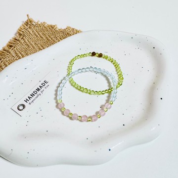 橄欖石粉水晶海藍寶手鏈組合/開運招財/水晶療癒/母親節/送禮