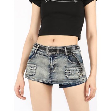BOGGOLD美式復古磨破y2k超短牛仔裙女夏季有內襯包臀性感顯瘦熱褲