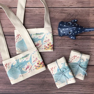 海洋生物 帆布飲料杯袋 鯨鯊款