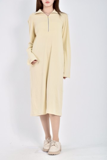 (S) 6質感長袖高領黃色洋裝