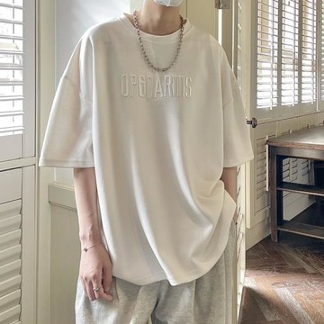 美式重磅t恤男短袖純棉夏季圓領上衣ins潮牌字母刺繡體恤男生衣服