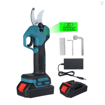 無刷電動修枝剪,帶 2 塊 21V 1300mah 電池便攜式修枝剪,帶 LCD 顯示屏,直徑 35mm,適用於各種花園