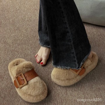 【優選精品】小衆設計感平底毛毛拖鞋女外穿2022年鞦鼕季新款高級感包頭棉鞋子ins日韓風 UX3Q