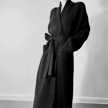 暗黑2026寬松針織毛衣浴袍式開衫系帶羊駝絨長款加厚外套男女冬