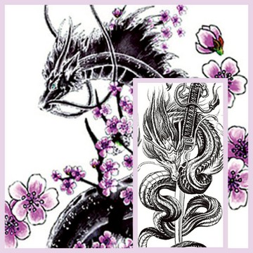 【哈狼族】紋身貼紙/TTa/龍系列 114*210mm龍神 刺青貼紙 圖騰 半臂紋身貼防水 防汗 時尚美觀