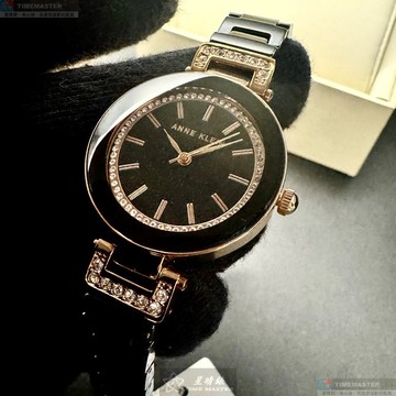 [星晴錶業]ANNE KLEIN手錶,30mm,AN00459黑色錶面黑錶殼深黑色陶瓷錶帶款