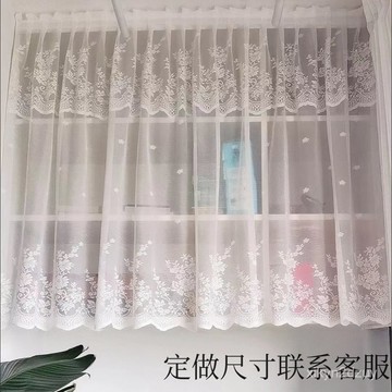 【嚴選熱銷】免打孔自粘貼蕾絲紗簾短簾半簾廚房櫃子陽臺窗簾遮光遮擋簾魔術貼