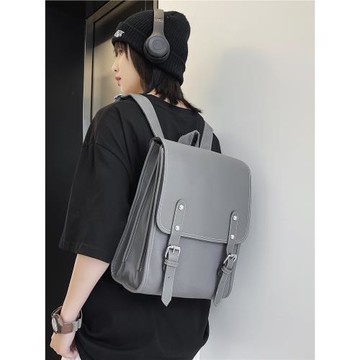 英倫時尚背包復古軟PU皮雙肩包男生百搭校園學院風少女大學生書包