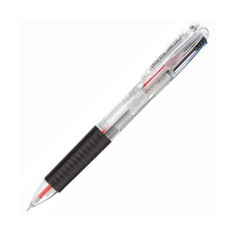 まとめ) TANOSEEノック式ゲルインク3色ボールペン （軸色 ブラック） 1