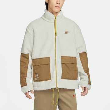 S.G NIKE NSW FV4022-072 米白 男款 刺繡 小勾 搖粒絨 拼布 大口袋 外套 夾克