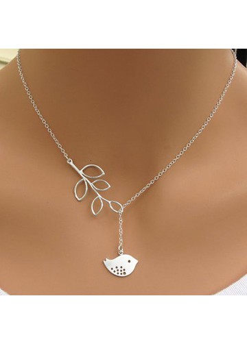 Bird Pendant Silver Sterling Leaves Lariat Necklace