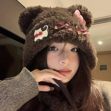台灣出貨 可愛小熊帽 耳朵 貓咪 蝴蝶結 毛絨帽子女 秋冬季帽子 保暖 護耳帽 雷鋒帽 顯臉小 帽子 可愛帽子
