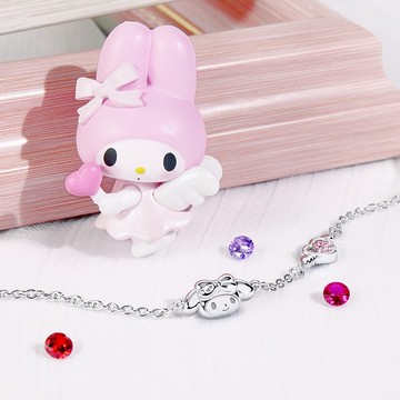 Kuromi & MyMelody邱比特系列-酷洛米小翅膀誕生石純銀項鍊