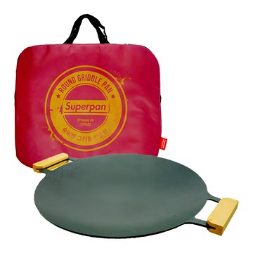 superpan 電磁爐適用 37cm 圓形雙邊木握把烤盤 含收納袋 烤肉 露營  1個