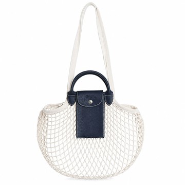 LONGCHAMP LE PLIAGE FILET系列網狀棉質手提/肩背翻蓋兩用包(大/海軍藍)