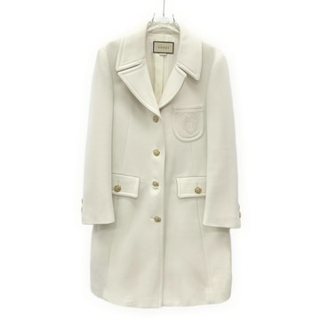 (L) gucci白色羊毛排扣翻領大衣外套