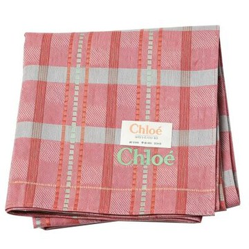 Chloé 粉紅調格紋柔感字母LOGO圖騰帕巾(48CM)