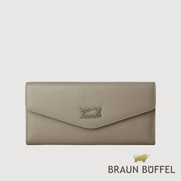 【BRAUN BUFFEL 德國小金牛】台灣總代理 巨星-F 12卡兩折長夾-杏色/BF887-621-HM