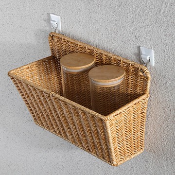 北歐墻上壁掛籃置物架仿藤編浴室廚房免打孔儲物收納籃墻面收納架