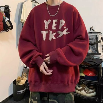 秋冬季美式字母圓領衛衣男2025加絨寬鬆休閒痞帥上衣學生百搭套頭