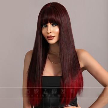 【巴黎精品】現貨+預購 女長假髮透氣假髮片輕量隱形增髮整頂假髮角色扮演-歐美時尚漸層瀏海長直髮v1ab38