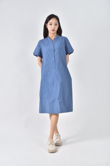 (S) chang chen春夏棉質刺繡花卉藍色洋裝