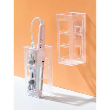 日式掛壁收納盒透明置物架方形鏤空整理架卷發棒專用收納筒.4718