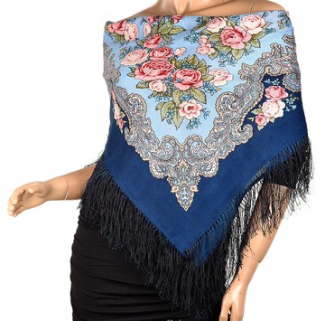 正品 Павло́во Поса́д 俄羅斯披肩圍巾 柔軟 100% 羊毛 89x89 公分 1540-14