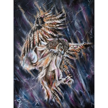 貓頭鷹在畫布上繪畫油畫藝術原創雀收藏藝術品牆藝術