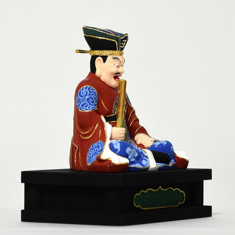 木彫り 仏像 【閻魔大王】 桧木 坐2.5寸 極彩色 総高約13cm