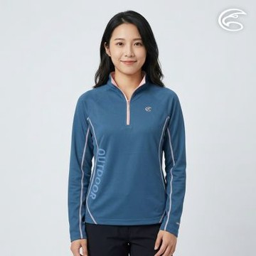 ADISI 女UPF50+防曬抑菌半門襟長袖排汗衣	AL2611008 深靛藍 (S-2XL)｜抗UV 吸濕排汗 防臭 彈性 排汗衣