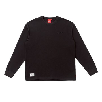Dickies男款黑色華夫格品牌Logo織標舒適長袖T恤|DK012565BLK