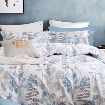 舒柔棉 薄床包組 100%聚酯纖維  薄床包186 x 182cm + 薄枕套75 x 45cm 2個  葉之舞 白色