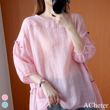 【ACheter】雅典飽和粉嫩系色天絲棉大碼長上衣# 107182(現貨+預購)