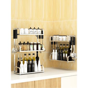 廚房置物架臺面多層不銹鋼調料架免打孔省空間小型巧調味用品收納