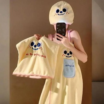 可愛浴巾浴袍可穿式速干浴裙女裹全身家用卡通干發帽宿舍三件套棉